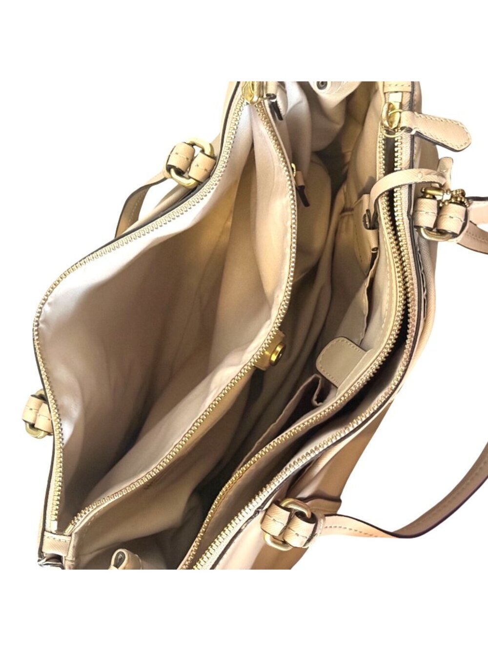 Coach Peyton Jordan Sand Saffiano Leather Double Zip Carryall Bag F25669 Gold - Picture 5 of 12